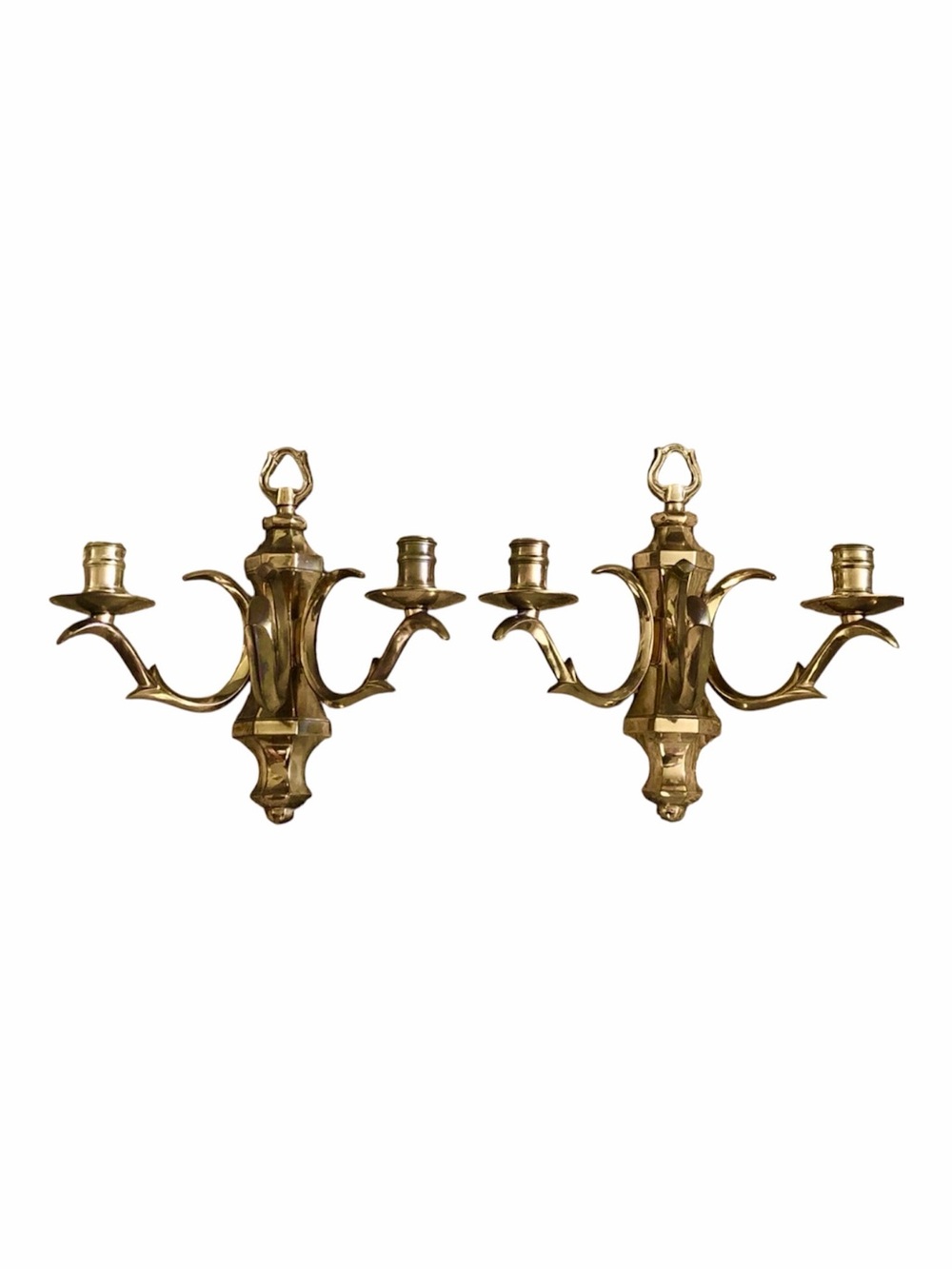 Brass Two-Arm Wall Sconces Pair - Polished Gold Finish